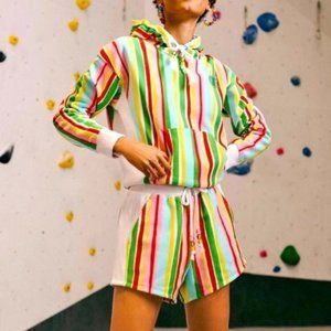 Champion X Susan Alexandra UO Reverse Weave Striped Hoodie Sweatshirt and Shorts